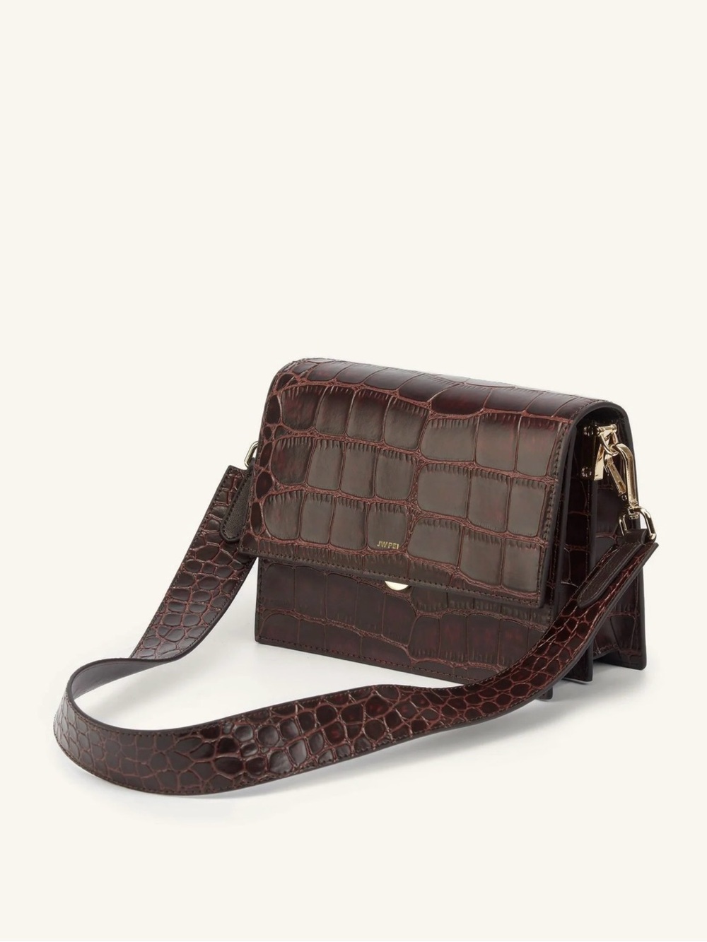 JW PEI Croc-Embossed Dark Brown Crossbody Bag